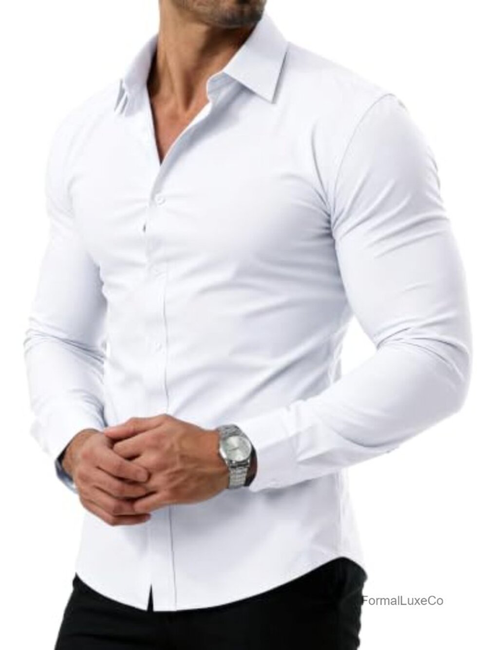 Men's Slim Fit Stretch Dress Shirt Stain Shield Wrinkle Free Button Down Long